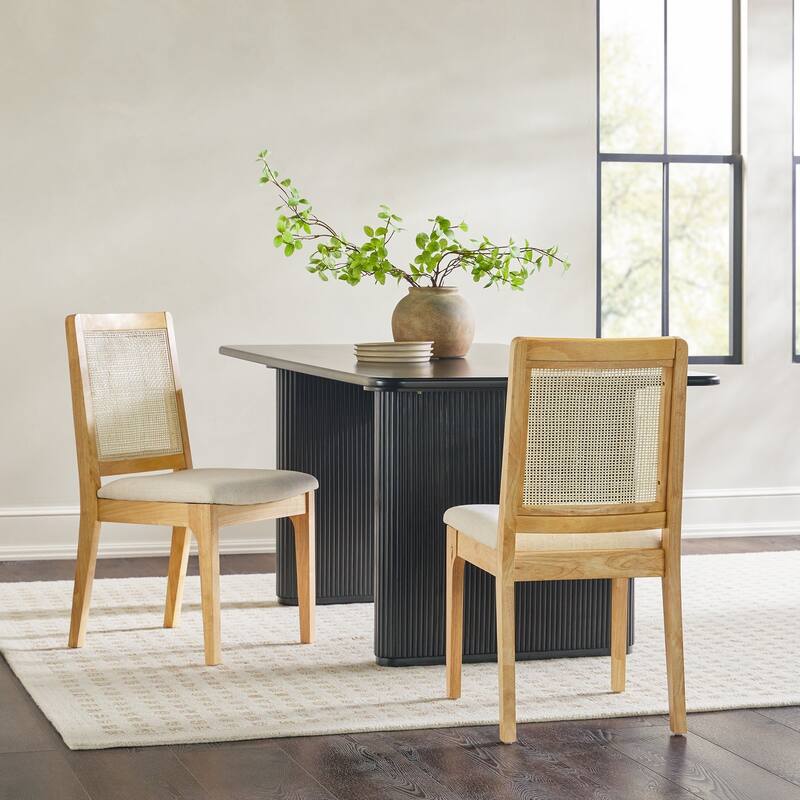 Modern Solid Wood Dining Chair with Rattan Inset Back