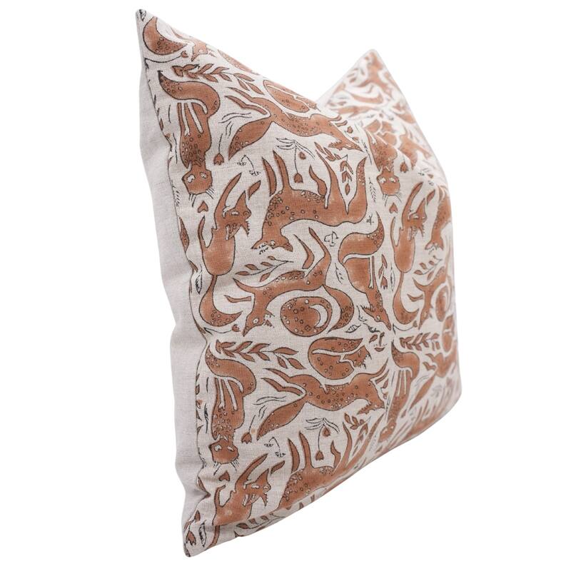 Fabdivine Handmade Block Print Floral Pillow Cover, Soft Pure Linen for Sofa, Alpana