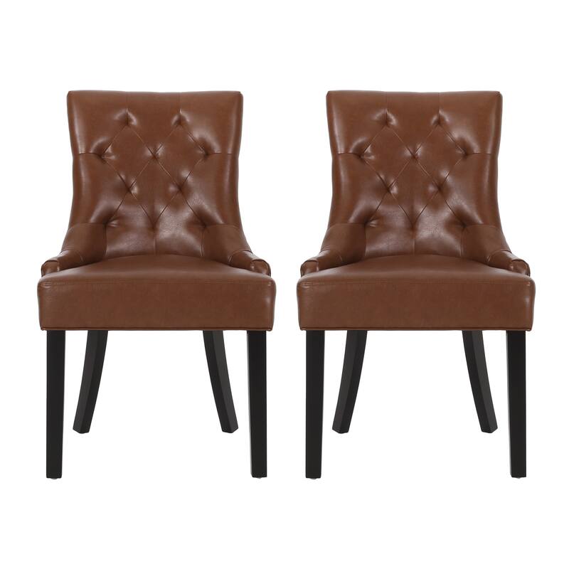 Dining Chairs Set of 2, Tufted Faux Leather Dining Room Chairs with Wood Legs, High-Backed Upholstered Chairs for Kitchen