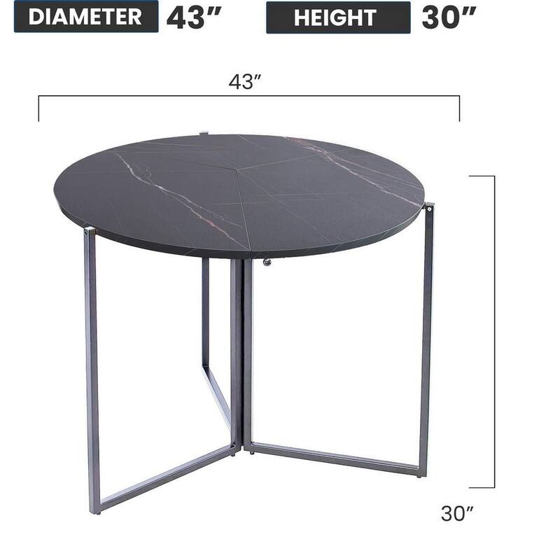43" Trifold Round Multi-Use Table, Black Carrera