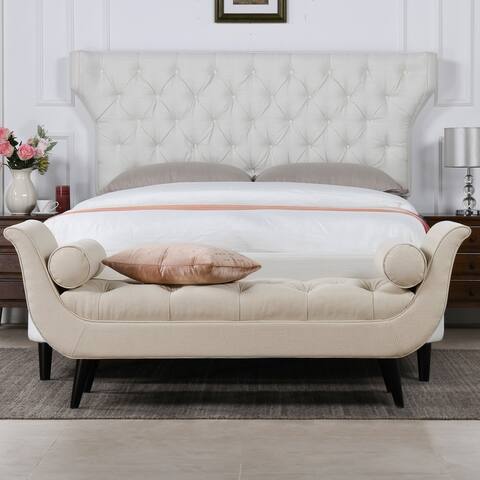 Alma Performance Fabric Flared Arm Diamond Tufted Bench with Bolster Pillows