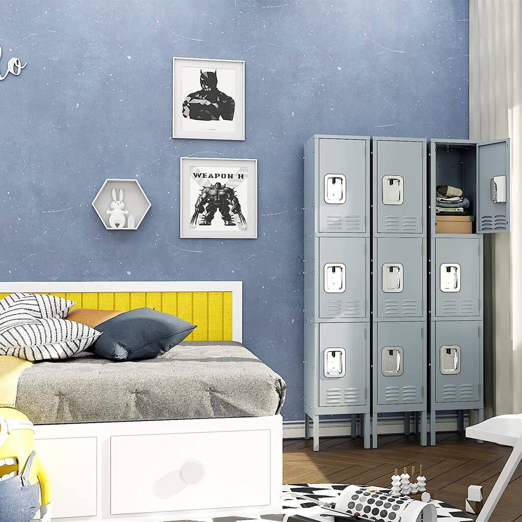 3 Tier Metal Steel Storage Locker Cabinet with 3 Doors - N/A