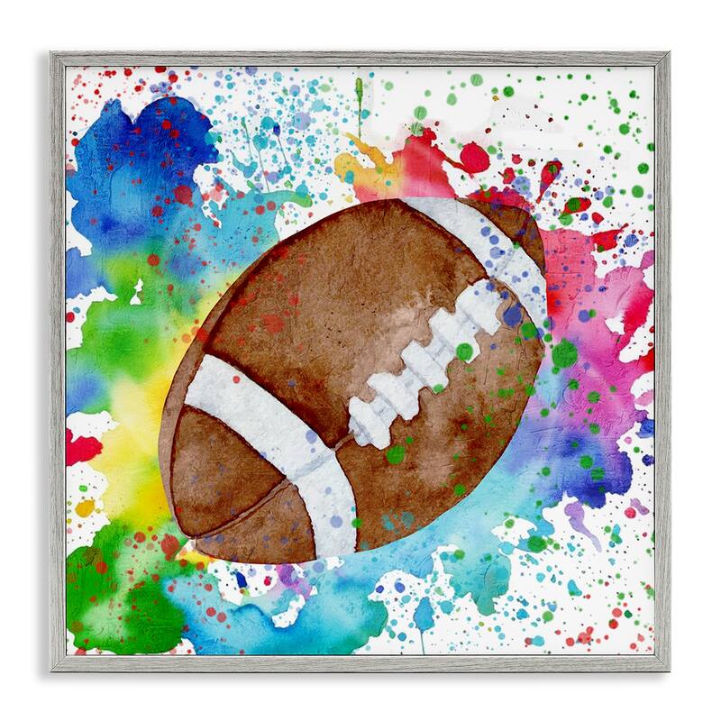 Stupell Vivid Splash & Football Framed Giclee Art Design By Kim Allen - 12 x 12 - Grey