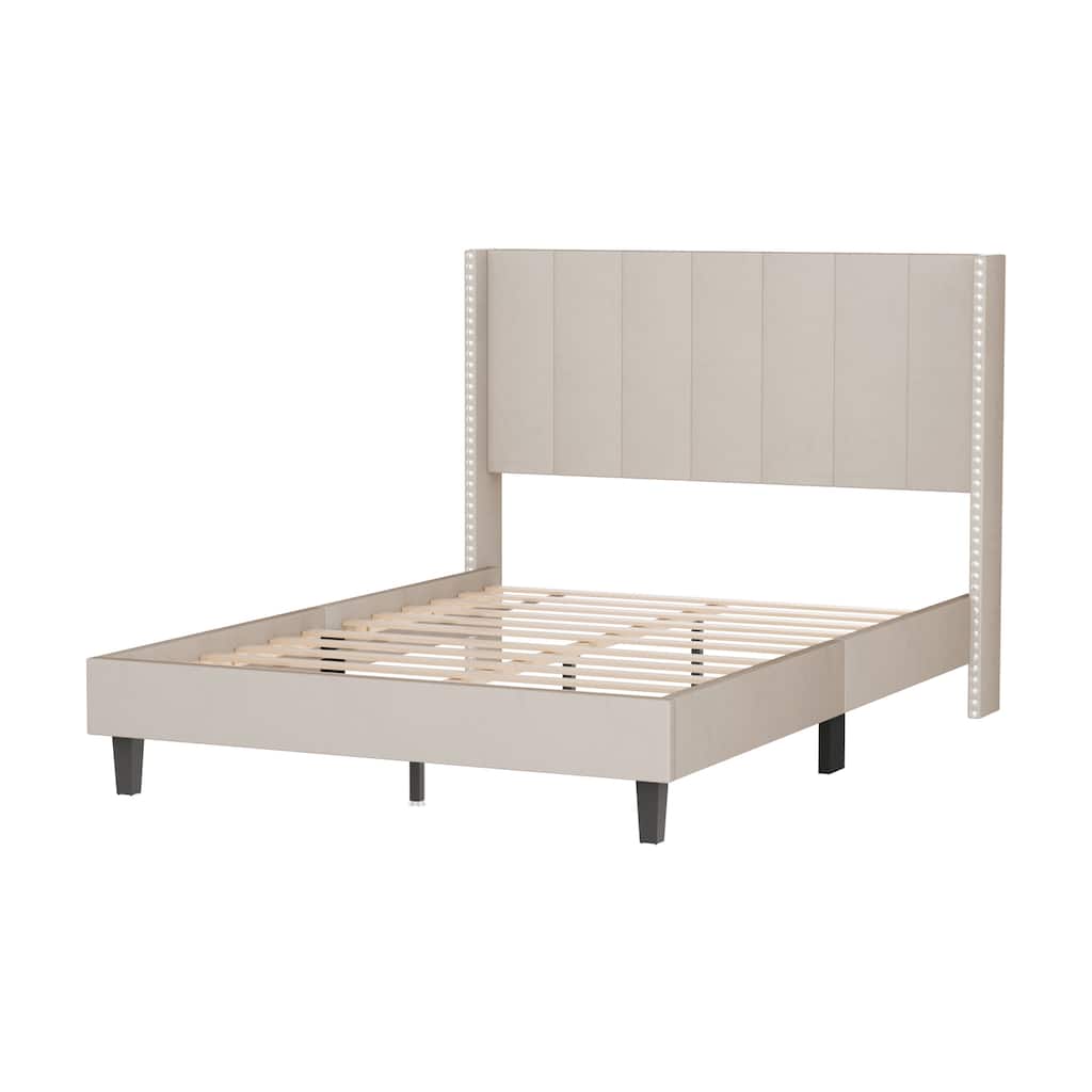Upholstered Bed Frame with Vertical Channel Tufted Headboard