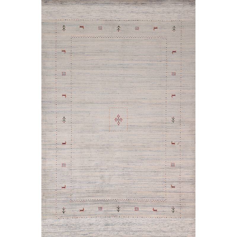 Gabbeh Indian Area Rug Handmade Beige Wool Carpet - 6'6"x 9'10"