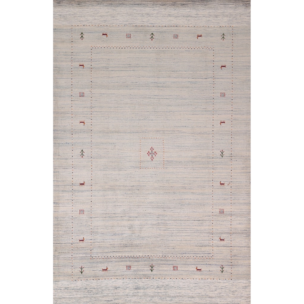 Gabbeh Indian Area Rug Handmade Beige Wool Carpet - 6'6"x 9'10"