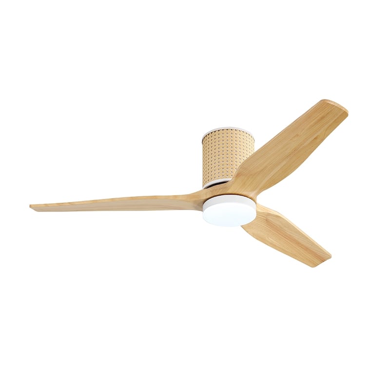 MLiAN 52 In. 3 Solid Wood Blades Flush Mount Ceiling Fan with Light Kit - 52"