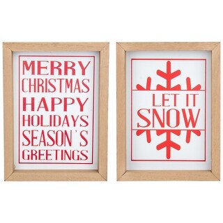 Holiday Slogans Wooden Christmas Plaques - 8" - Red and White - Set of 2