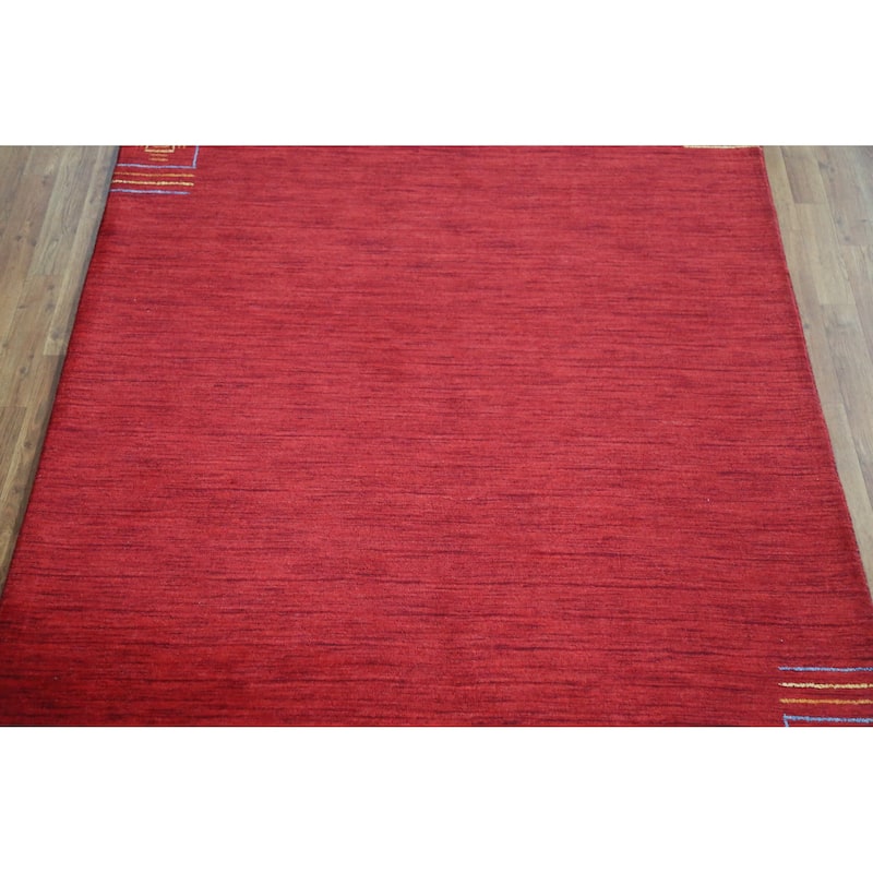Red Solid Gabbeh Indian Area Rug Handmade Wool Carpet - 5'3" x 7'7"