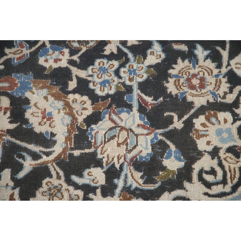 Hand Knotted Oriental 100% Wool Carpet Traditional Floral Black Nain Area Rug - 11' 9'' X 7' 11''