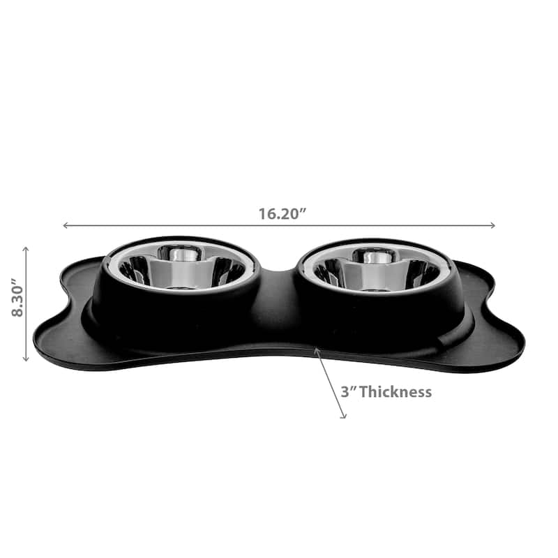 IH Casa Decor Bone Shaped Anti Spillage Double Pet Bowl Black