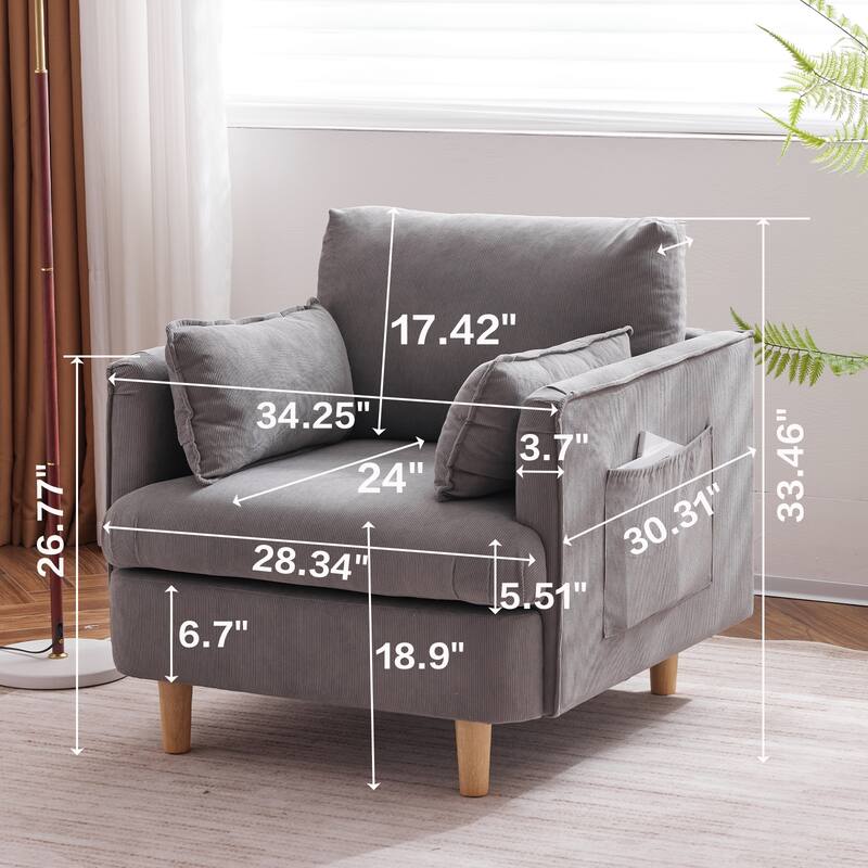 Modern Accent Armchair Upholstered Sofa Club Chair with 2 Pillow