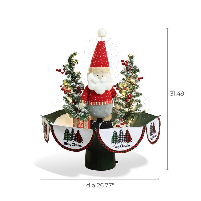 Holiday 31.5" Animated Musical Snowing Christmas Trees and Santa Decor with LED Lights - 31.49" H x 26.77" Diameter