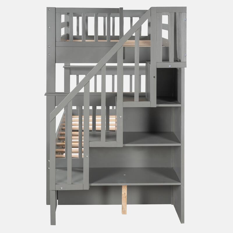 Stairway Twin-Over-Twin Bunk Bed with Twin size Trundle for Bedroom