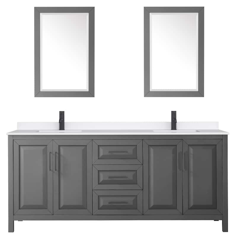 Daria 80-inch Double Vanity, Single Hole Quartz Top, 24-inch Mirrors