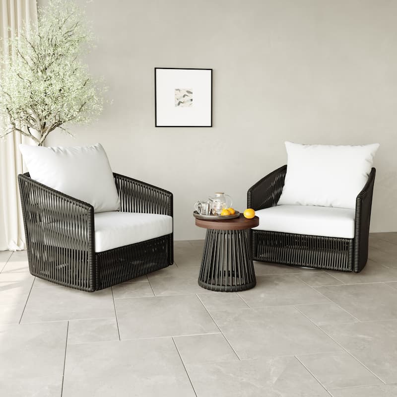 3-piece Cushioned Swivel Patio Wicker Furniture Set Outdoor Rattan Bistro Set.