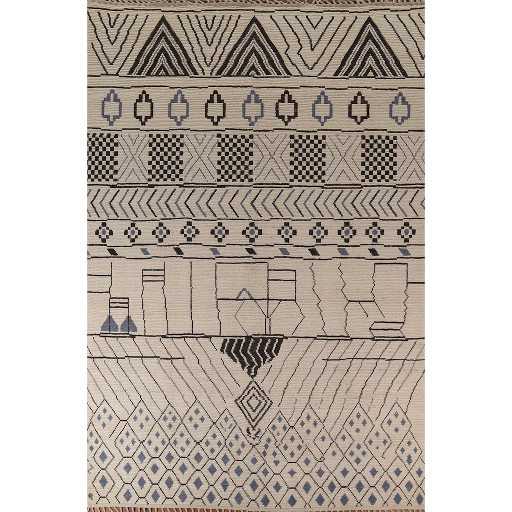 Geometric Trellis Moroccan Area Rug Handmade Wool Carpet - 9'0"x 12'5"