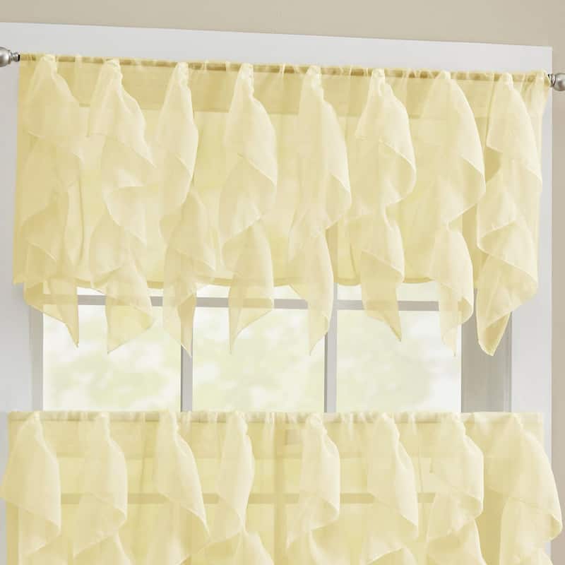 Sweet Home Collection Sheer Voile Vertical Ruffle Window Kitchen Curtains - Tier & Valance