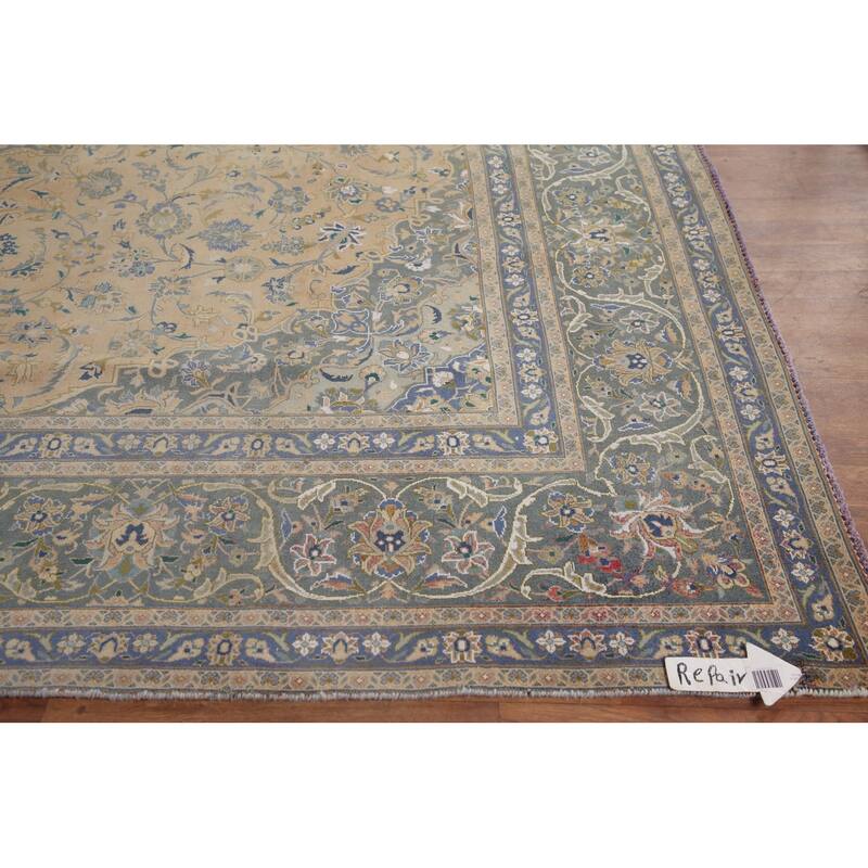 Hand Knotted Oriental 100% Wool Carpet Traditional Floral Peach Kashan Area Rug - 11' 11'' X 9' 7''