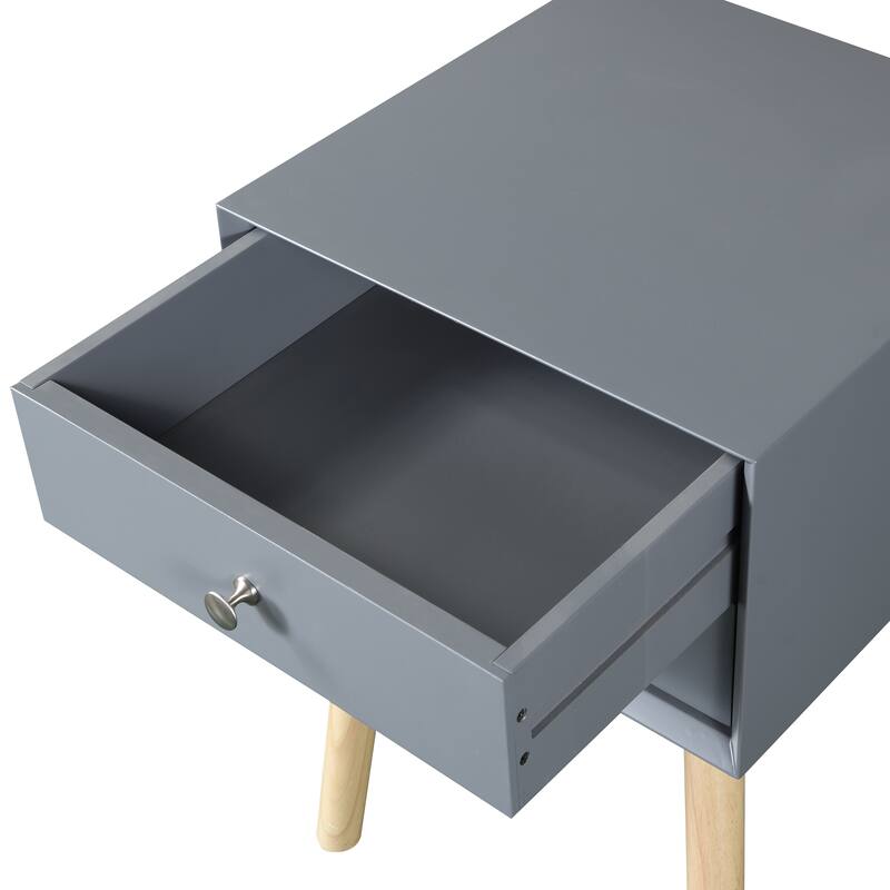 Mid-Century Modern Nightstand Featuring Double Drawers and Rubber Wood Legs
