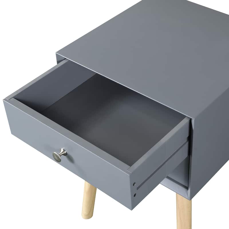 Side Table,Bedside Table with 2 Drawers and Rubber Wood Legs, Mid-Century Modern Storage Cabinet for Bedroom Living Room