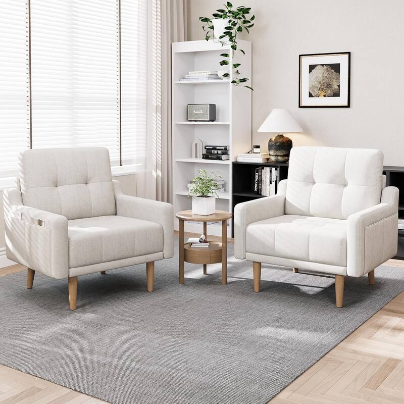 Mid Century Modern Accent Chair,Upholstered Armchair,Comfy Reading Chair with Wood Legs,Fabric Single Sofa Chair