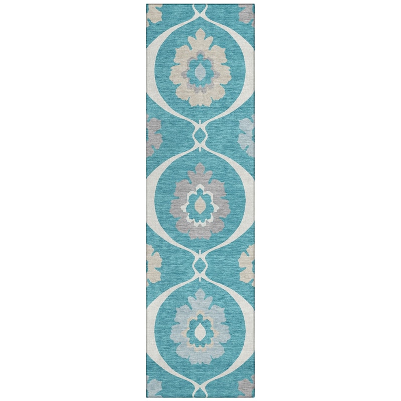 Machine Washable Indoor/ Outdoor Chantille Floral Geo Rug