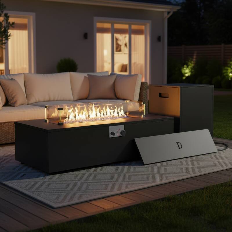 Pocassy Outdoor 43-In Propane Fire Pit Table Set with Tank Holder