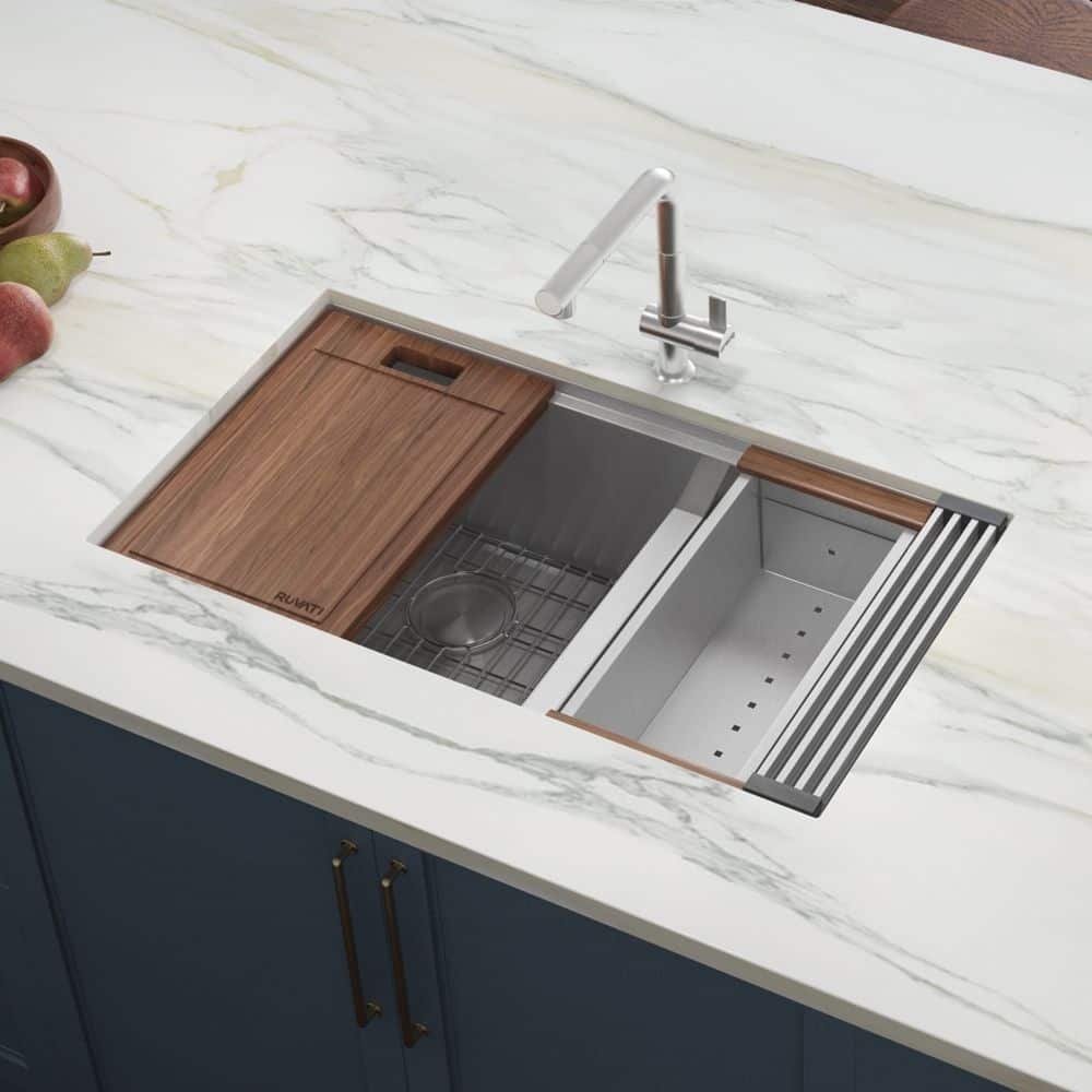 Ruvati 36-inch Workstation 60/40 Double Bowl Undermount 16 Gauge Stainless Steel Kitchen Sink - 36" x 19" - 36" x 19″