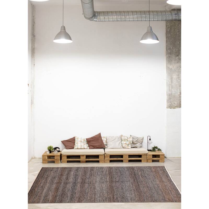 ECARPETGALLERY Hand-knotted Finest Silk Shadow Grey Wool Rug - 5'10 x 9'3