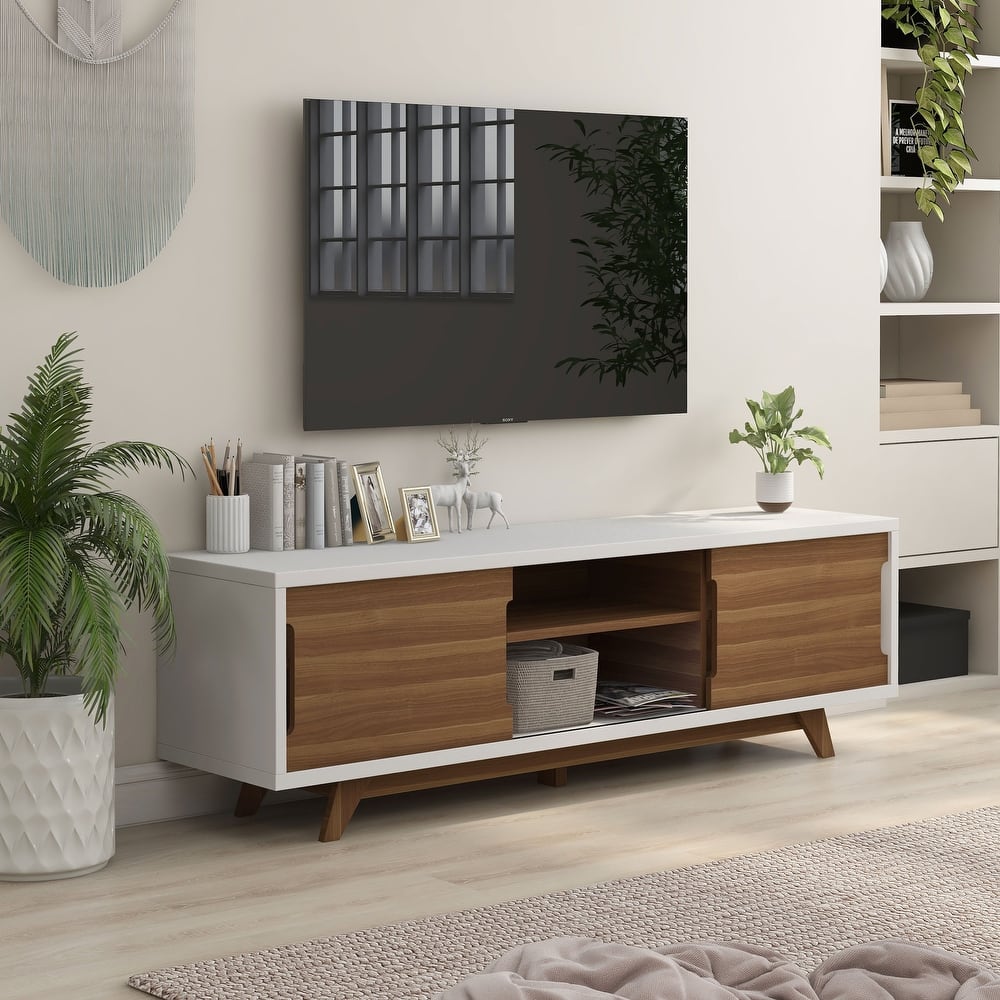 Neva Contemporary White 62-inch 6-Shelf TV Console by Furniture of America
