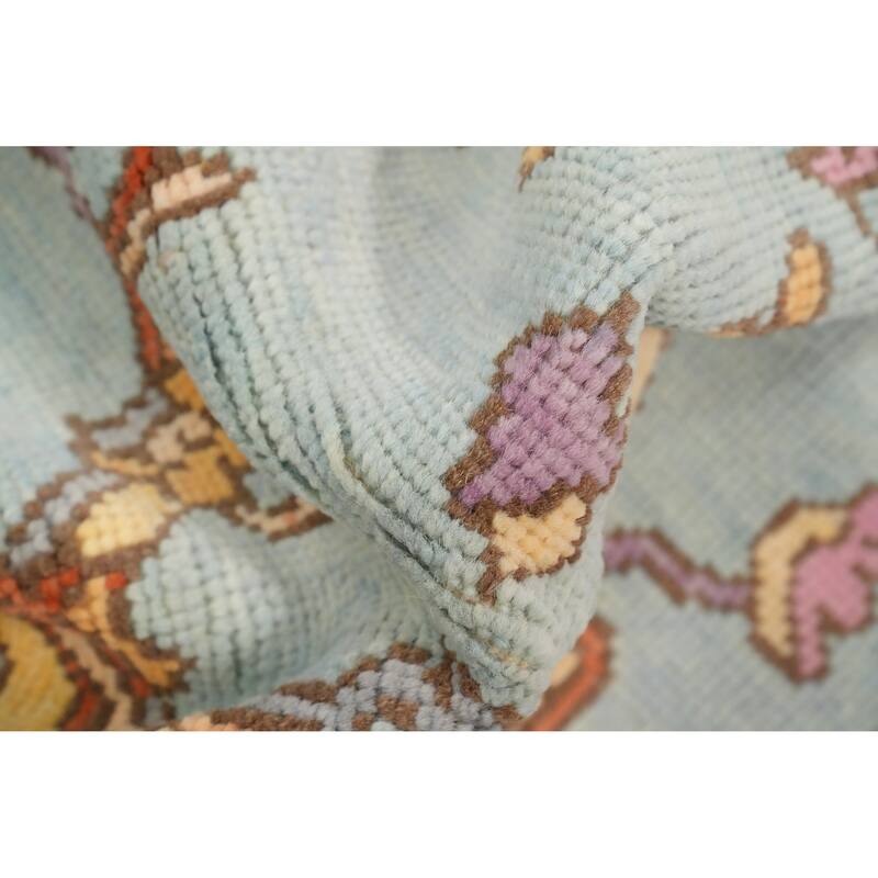 Hand Knotted Oriental 100% Wool Carpet Transitional Geometric Navy Blue & Blues Oushak Area Rug - 6' 10'' X 3' 11''