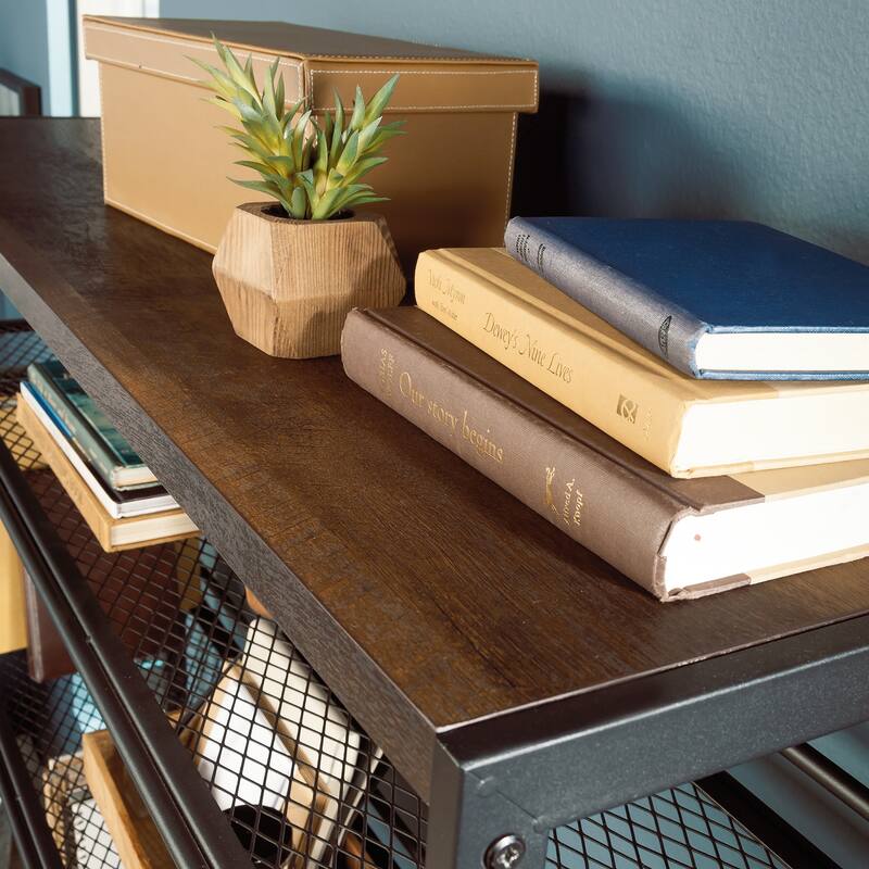 Wood Desk with Hutch, Brown