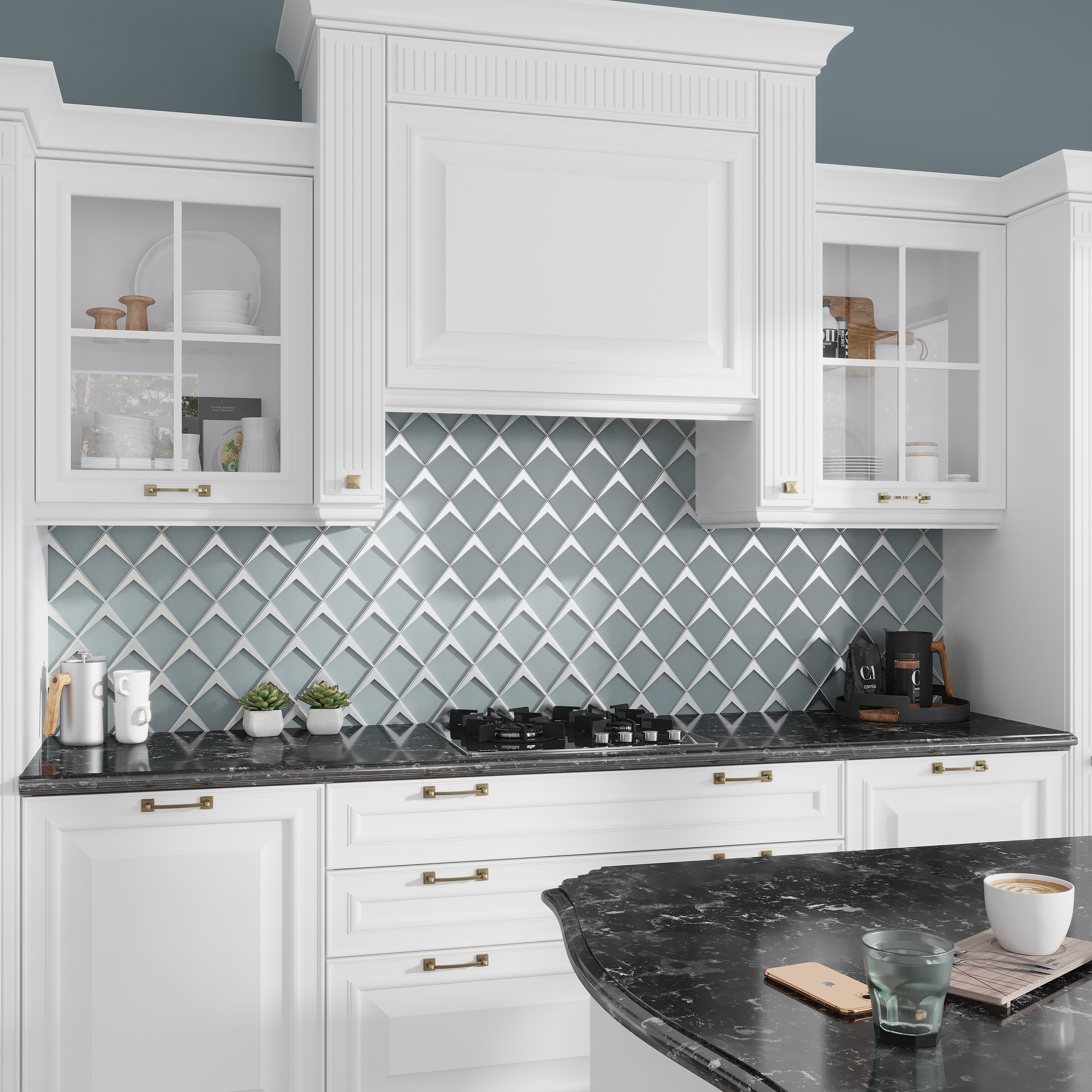Solace 12x9 Green Metallic Silver Glass Mosaic Diamond Wall Tile (3.91 sq ft/case) - 5 Pack
