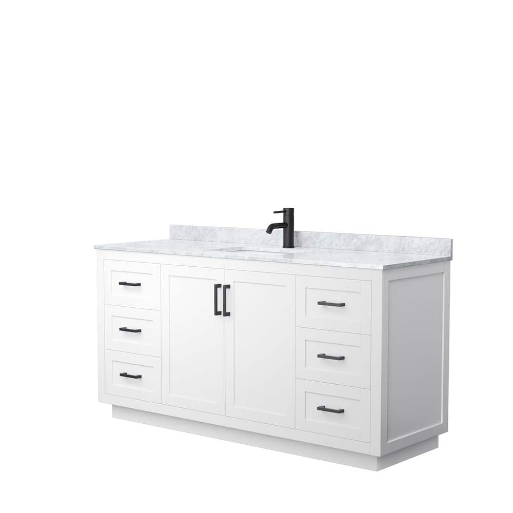 Miranda Single Vanity Set, White Carrara Marble Top, No Mirror
