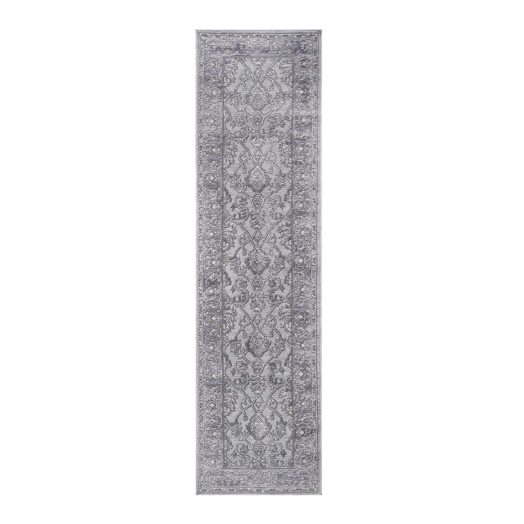 MARFI Collection 2X8 Ivory / Grey / Oriental Non-Shedding Runner Rug - 96" D x 26" W x 0.35" H