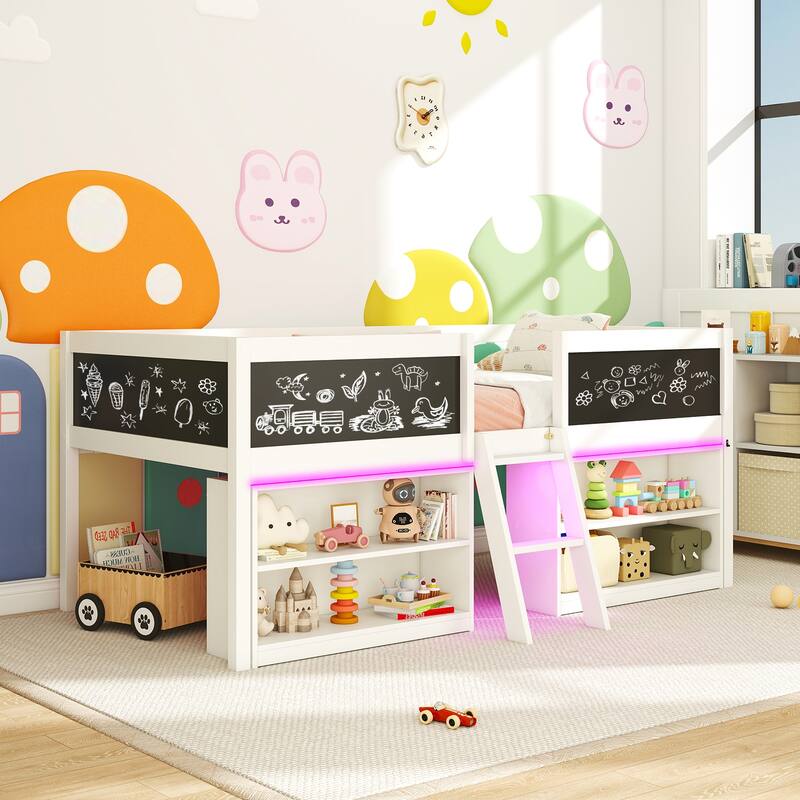 Gymax Low Loft Bed Twin Size Wooden Bed Frame Kid's Cabin Bed w/