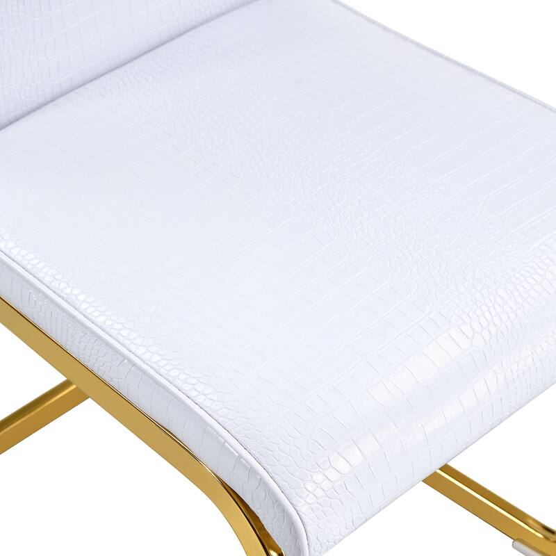 Retro Alligator-Embossed Faux Leather Dining Chairs with Crystal Buckle, Accent Upholstered Kitchen Chairs