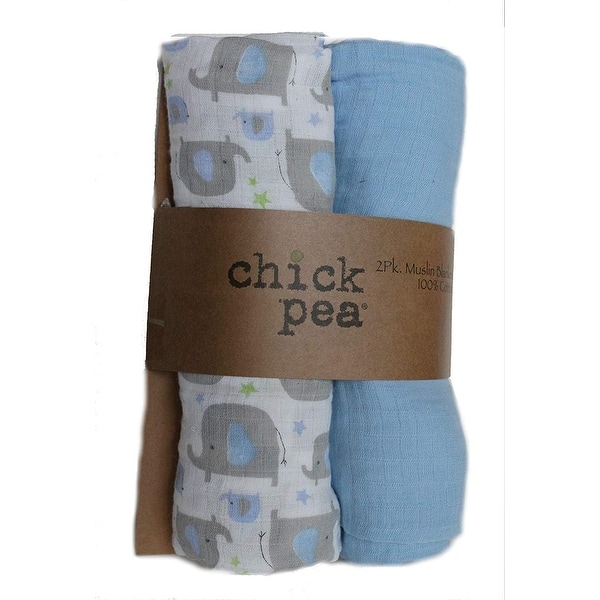 Chick Pea Muslin Swaddle Blankets - Set of 2 Blue Elephant - 40