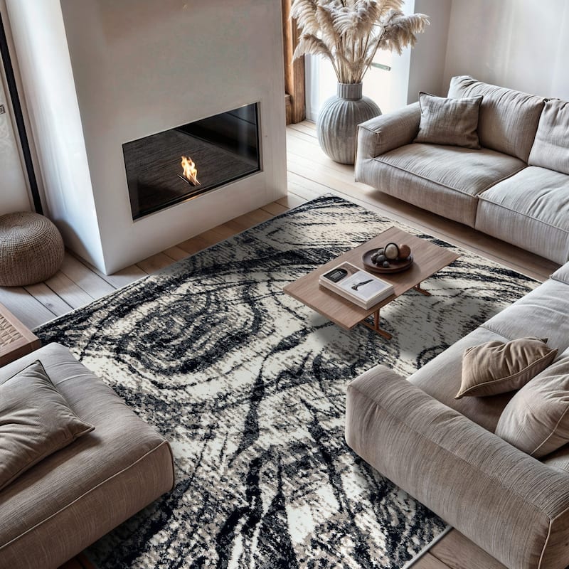 Transitional Bohemian Area Rug - Cream - 7' 10" x 10'