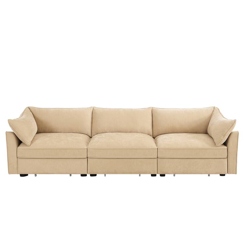 3-Seater Large Wide & Deep Sofa with Pull out Drawers Under Each Seat, Crescent-Shaped Armrests and Wraparound Back