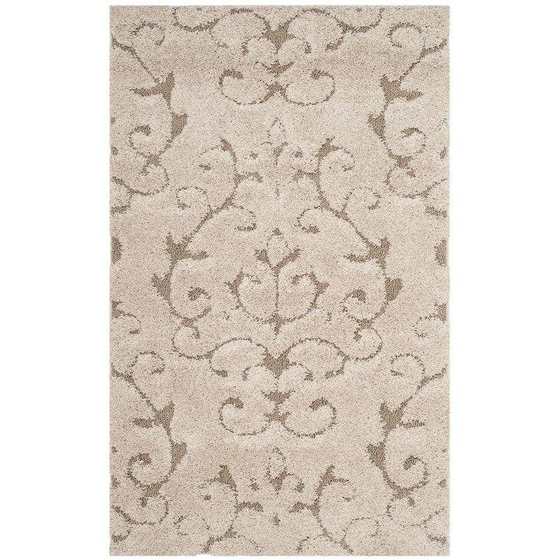 SAFAVIEH Florida Shag Tjabbe Scroll Area 1.2-inch Thick Rug - 4' x 6' - Cream/Beige