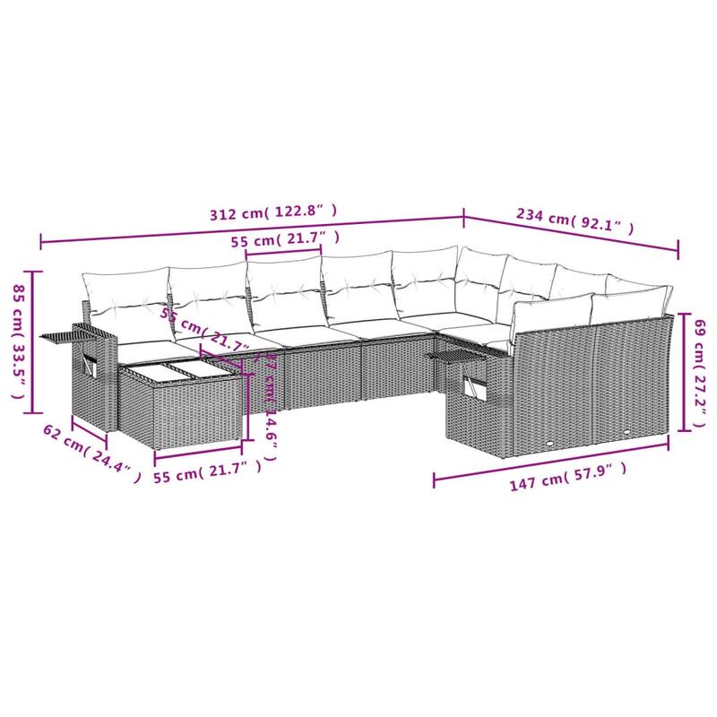 vidaXL Garden Sofa Set - 21.7 x 21.7 x 14.6