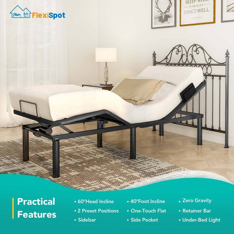 FlexiSpot Electric Adjustable Bed Frame with Wireless Remote Zero Gravity Bed Base, TXL/Queen/Split King Size