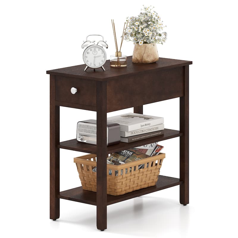MDF Side End Table with Rubber Wood Legs and Drawer Storage - 23.5" x 12" x 24.5"