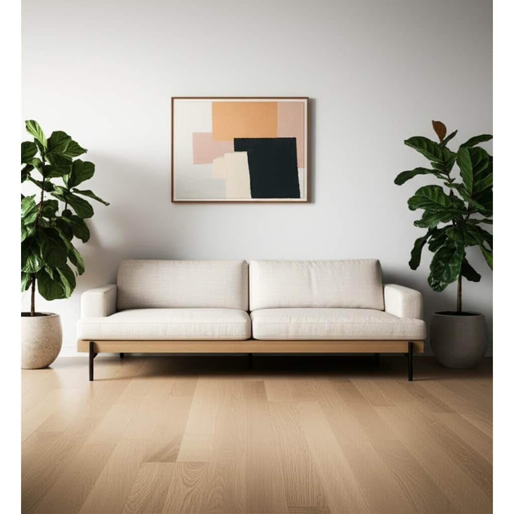 HomeRoots 95" Beige Fabric Sofa With Black Legs