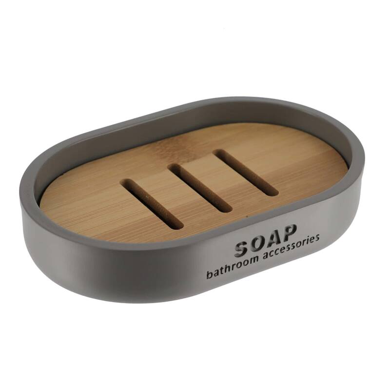 Chic Polyresin Soap Dish with Draining Bamboo Insert - 5 L x 3.4 W x 1 H