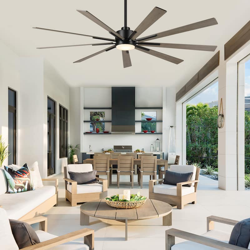 72" Farmhouse Black Integrated LED Windmill Ceiling Fan with Light and Remote
