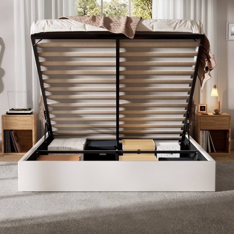 Plywood Frame Upholstered Platform Bed with Lift-up Storage