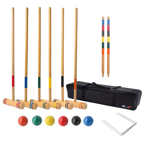 slide 2 of 9, GSE™ Deluxe 6-Player Player Croquet Set with 6 Mallets & Croquet Balls, 9 Wickets, 2 Stakes and a Carrying Case - Croquet Set 16 Years and Up - Croquet Set